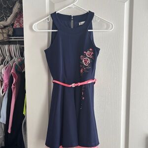 Knitworks Navy Dress with Pink Floral Embroidery